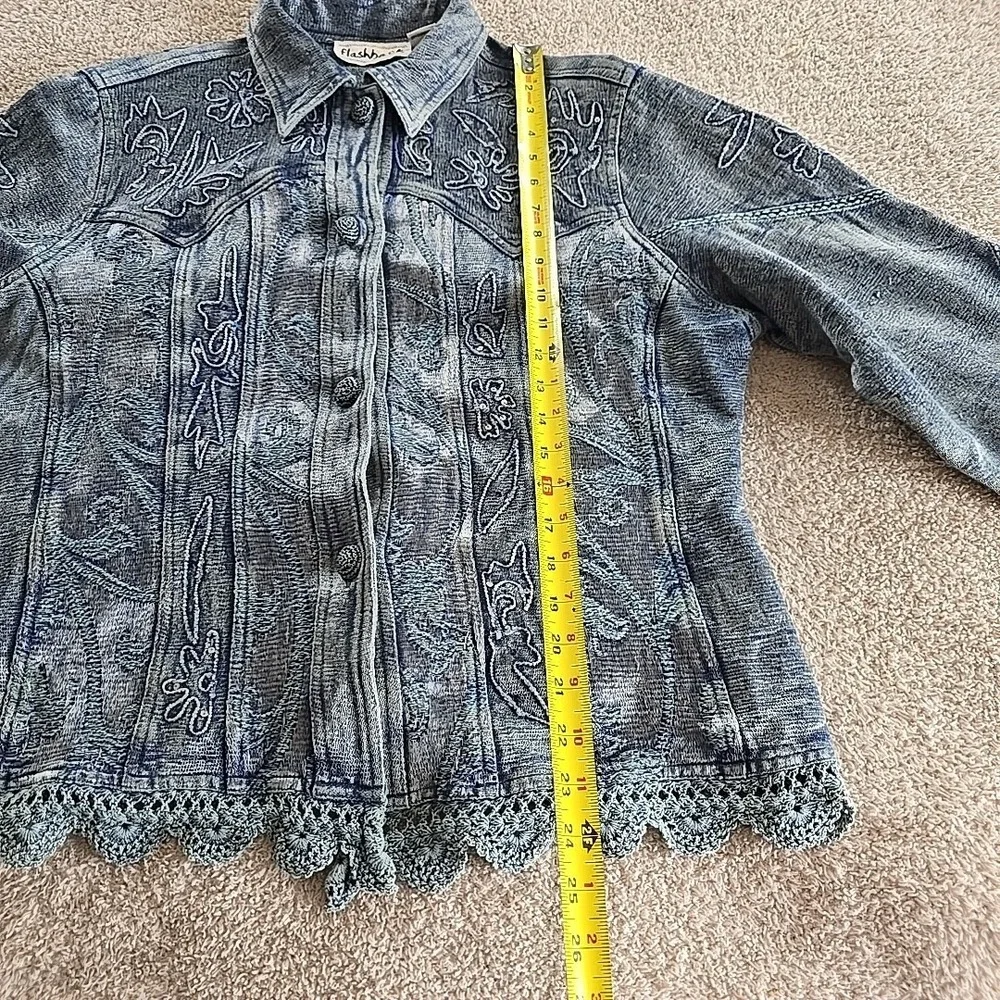 Vintage Flashback Jacket Metallic Blue Floral Detail Lace Embroidered Sequins XL